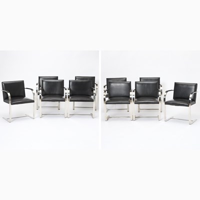 Lot 234 - Set of Ten Chromed Metal and Upholstered “Brno” Style Side Chairs