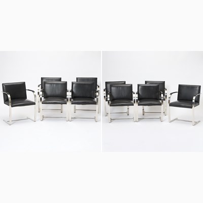 Lot 235 - Set of Ten Chromed Metal and Upholstered “Brno” Style Side Chairs