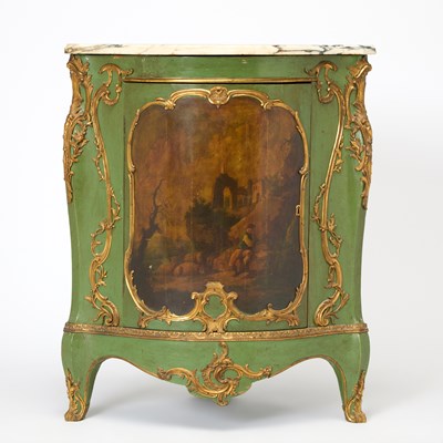 Lot 189 - Louis XV Style Bronze Mounted Marble Top Painted Corner Cabinet