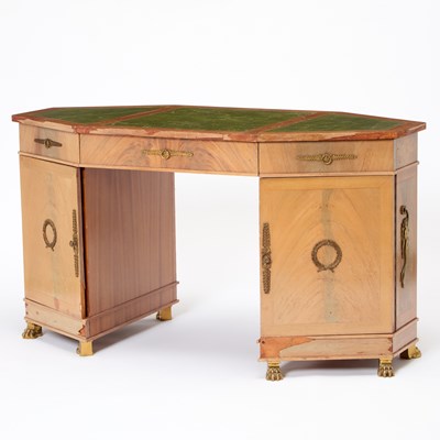 Lot 191 - French Empire Style Octagonal Bronze Mounted Mahogany Desk
