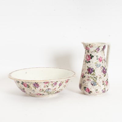 Lot 143 - English Porcelain Pitcher and Basin Set