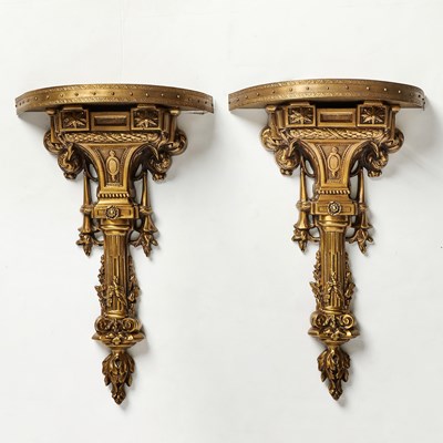 Lot 238 - Pair of Neoclassical Style Gilt Metal and Wood Wall Brackets