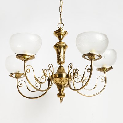 Lot 176 - Rococo Revival Style Five-Light Brass Chandelier