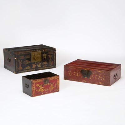 Lot 90 - Three Chinese Painted Wood Boxes