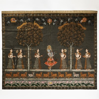 Lot 88 - Indian Silk Pictorial Textile Panel Depicting a Traditional Indian Pichwai Painting