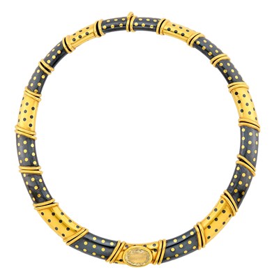Lot 143 - Faraone Gold, Oxidized Steel and Yellow Sapphire Necklace
