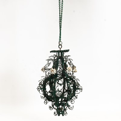 Lot 241 - Painted Metal Scroll Work Hanging Lantern