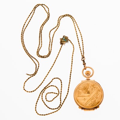 Lot 2040 - Gold Hunting Case Pocket Watch with Fob Chain