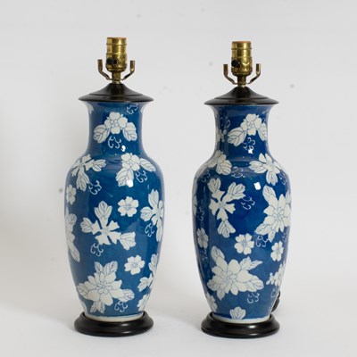 Lot 255 - Pair of Blue and White Asian Style Vases