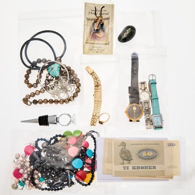 Lot 2072 - Group of Foreign Banknotes, Group of Gold and Metal Costume Jewelry and Wristwatches