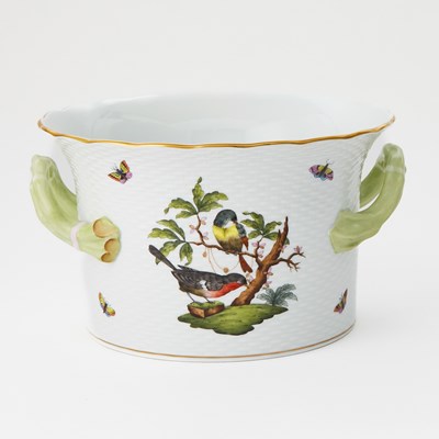 Lot 164 - Herend Hand-Painted Porcelain "Rothschild Bird" Pattern Two-Handled Planter
