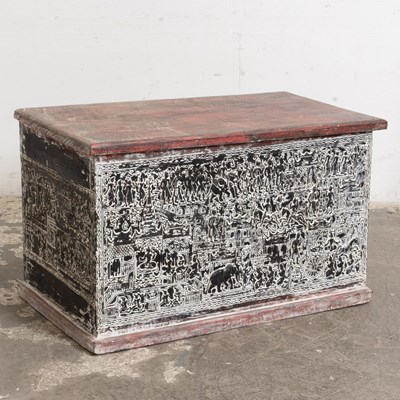 Lot 304 - Southeast Asian Painted Carved Wood Trunk