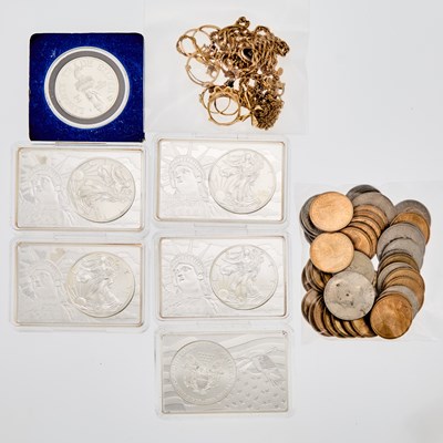 Lot 2106 - Group of United States Silver, Clad and Metal Coins and Group of Gold, Low Karat Gold, Gold-Filled and Metal Jewelry