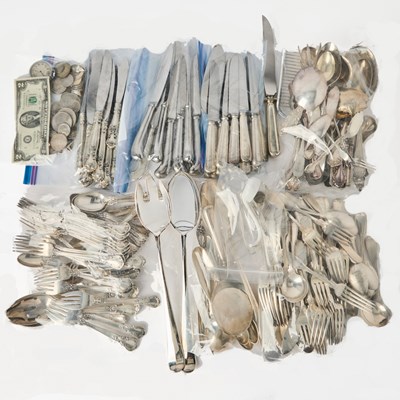 Lot 2110 - Group of Banknotes and Silver, Clad and Metal Coins and Group of Flatware and Serving Utensils