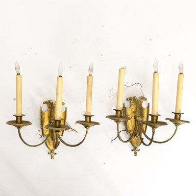 Lot 309 - Pair of Brass Shield-Back Sconces