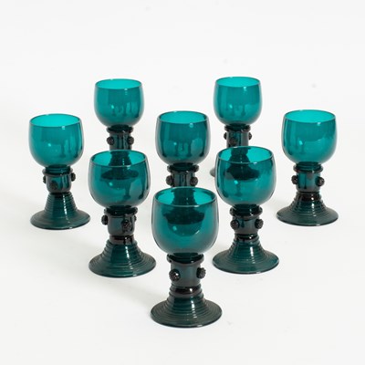 Lot 318 - Set of Eight Turquoise Molded Glass Goblets