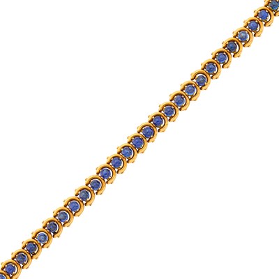 Lot 99 - Gold and Cabochon Sapphire Link Bracelet
