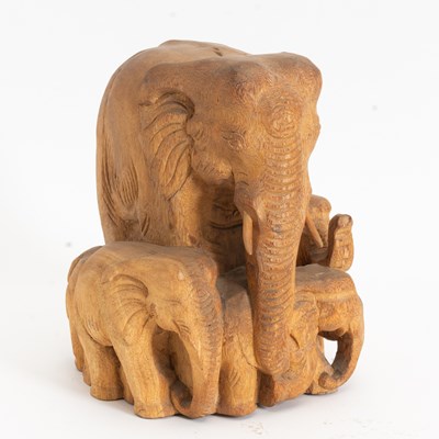 Lot 329 - Carved Wood Elephant Grouping