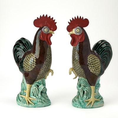 Lot 501 - A Pair of Chinese Enameled Porcelain Roosters
