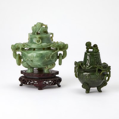 Lot 534 - Two Chinese Carved Jade Censers