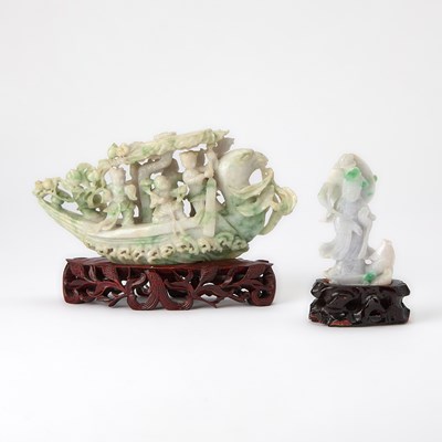 Lot 76 - Two Chinese Carved Jadeite Figural Groups