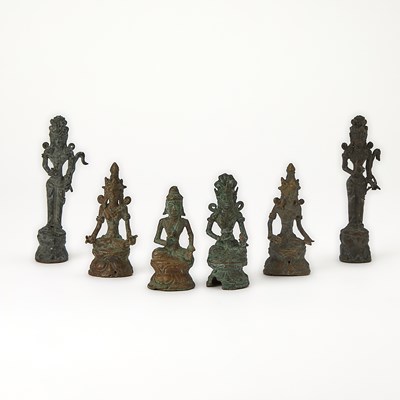 Lot 340 - Six Thai Bronze Miniature Buddhist Figures