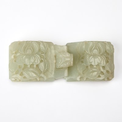 Lot 60 - A Chinese Carved Celadon Jade Two-Part Belt Buckle