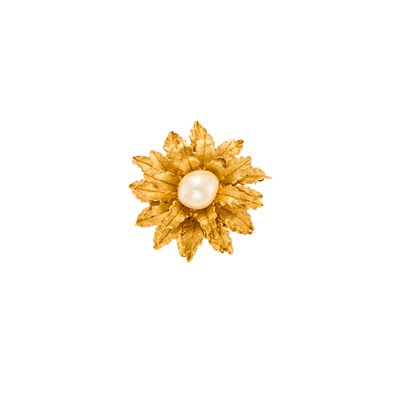 Lot 1133 - Gold and Semi-Baroque Cultured Pearl Flower Brooch