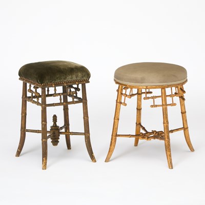 Lot 159 - Two Victorian Gilt Painted Upholstered Bamboo Stools