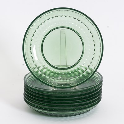 Lot 381 - Set of Eight Green Cut Glass Plates