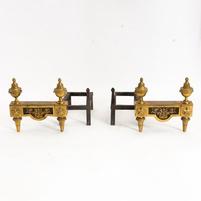 Lot 397 - Pair of Louis Style Brass Andirons