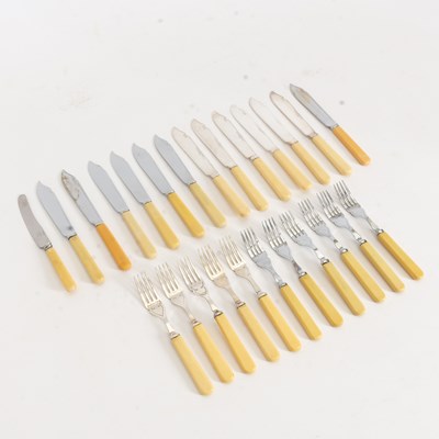 Lot 14 - Faux Ivory Fork & Fish Knife Set