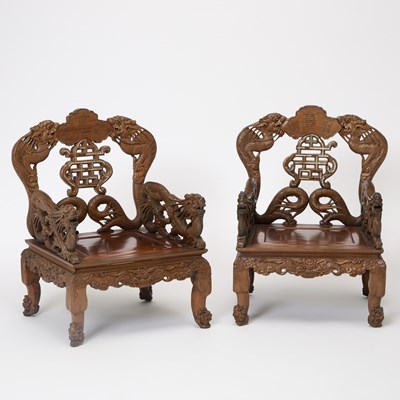 Lot 510 - A Pair of Hardwood China Trade Armchairs and Side Table
