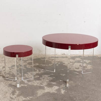 Lot 348 - Two Lacquered and Acrylic Liz O'Brien Editions Tables