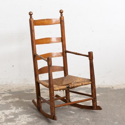 Lot 371 - Cherry and Elm Rush Seat Rocking Chair