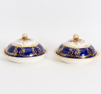 Lot 1 - Pair of English Porcelain Blue-Ground Vegetable Dishes and Covers