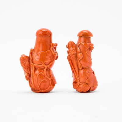 Lot 8 - A Pair of Chinese Carved Coral Snuff Bottles