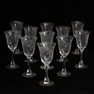 Lot 4 - Set of Eleven Etched Glass Wine Glasses