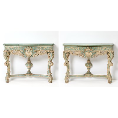 Lot 185 - Pair of Neoclassical Style Carved and Painted Wood Console Tables