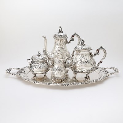 Lot Continental Rococo Style Silver Tea and Coffee Service