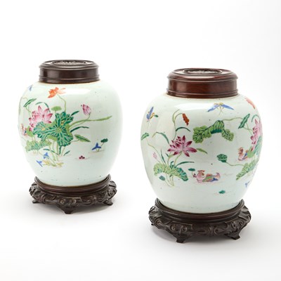 Lot 207 - A Pair of Chinese Famille Rose Porcelain Jars