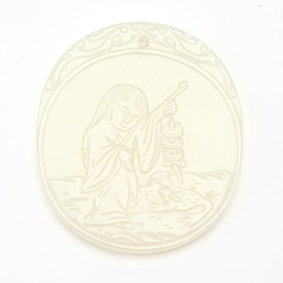 Lot 58 - A Chinese Carved White Jade Pendant