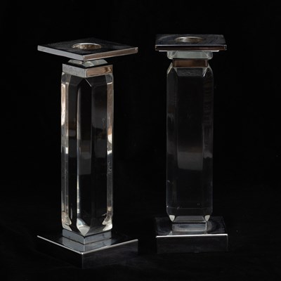 Lot 16 - Pair of Acrylic and Silver Plate Candle Holders