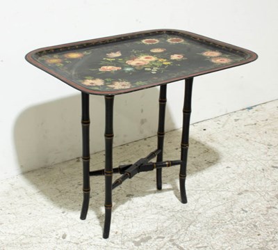 Lot 34 - Paint Decorated Tole Tray on Stand