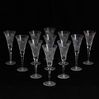 Lot 37 - Set of Eleven Waterford Etched Glass Champagne Flutes