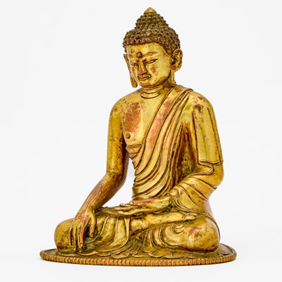 Lot 318 - A Tibeto-Chinese Gilt Copper Alloy Figure of Shakyamuni