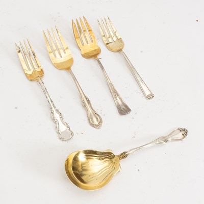 Lot 43 - Group of Five Sterling Silver Gilt Plated Serving Utensils