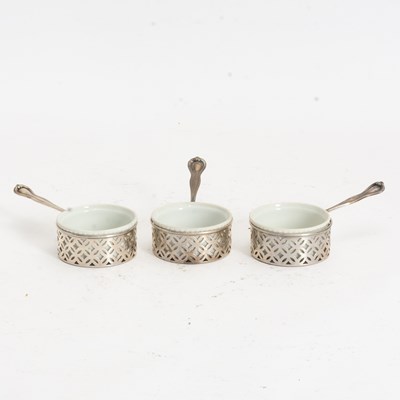 Lot 48 - Set of Three Sterling Silver and Porcelain Ramekins