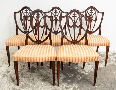 Lot 67 - Set of Five Sheraton Style Shield Back Dining Chairs