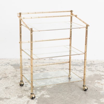 Lot 70 - Faux Bamboo Brass and Glass Bar Cart